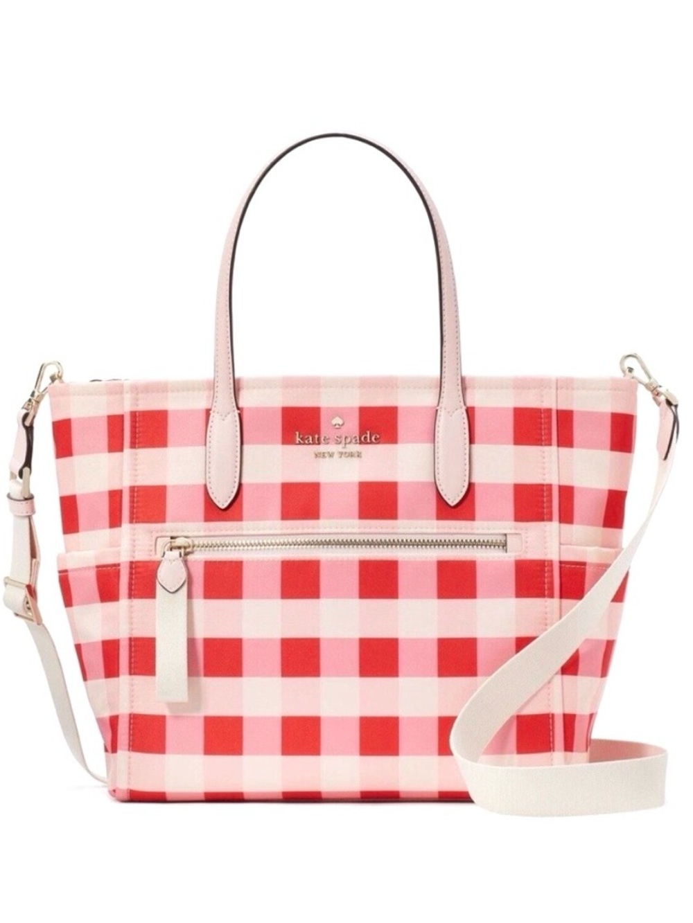 Kate Spade Chelsea Gingham pink multi Tote with Detachable Strap Bag